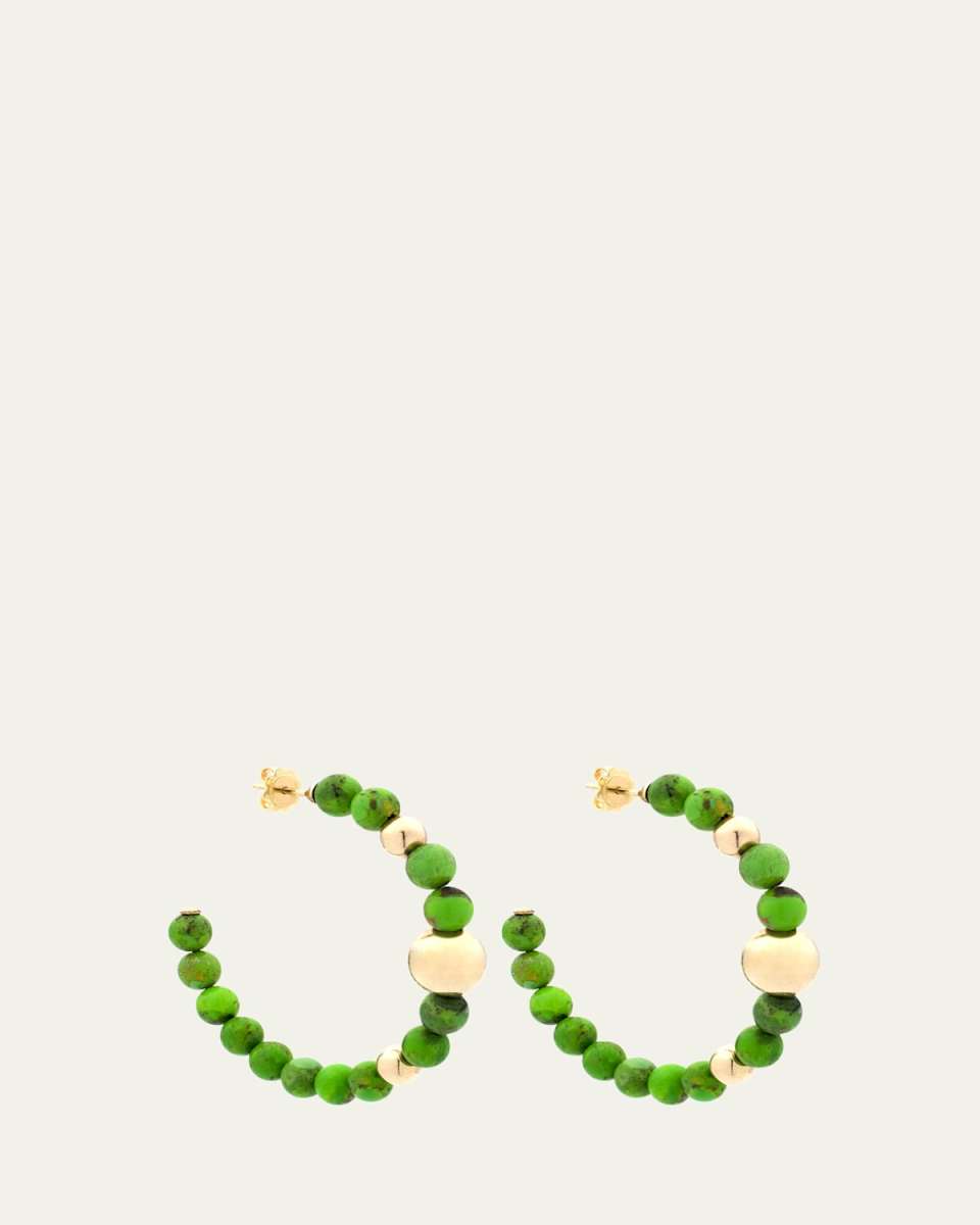 18K Yellow Gold Medium Green Turquoise Barbarella Hoop Earrings